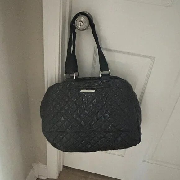 Steve Madden Black Large Quilted Tote Weekender Shoulder Bag Canvas Handles - Picture 11 of 11